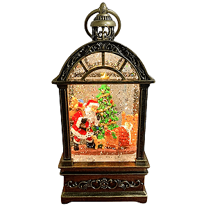 Luminária Globo de Neve Musical Natalina com Papai Noel e Árvore Lamparina
