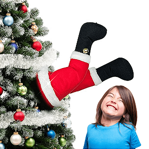 Enfeite de Árvore Natal Pernas de Papai Noel com Movimento Decoração