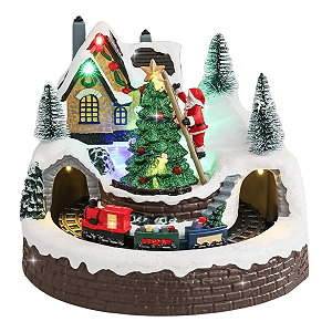 Vila Natalina Trem Cenário Natal Led Musica E Movimentos Luxo