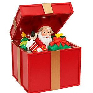 Enfeite Decoração Papai Noel Abre Fecha Led Som Musical Luxo Caixa de Presente