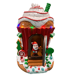 Cenário Natal Casa Cupcake Papai Noel Som Luz Movimento Luxo