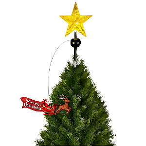 Ponteira Estrela Árvore De Natal Com Treno Luz Papai Noel Giratório
