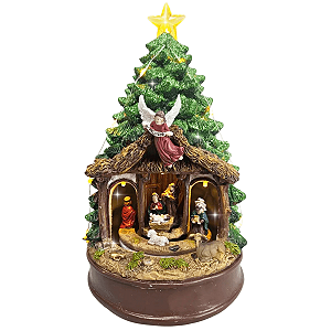 Presépio Sagrada Família Natal Cenário Árvore de Natal Decoração Luz Som Luxo