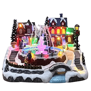 Cenário Vila Natalina Com Fonte de Água Magica Natal Led Musica Luxo