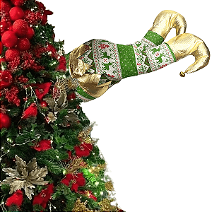 Enfeite Árvore de Natal Pernas de Duende Com Movimento Decoração Natalina