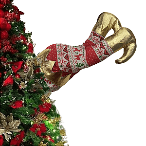 Enfeite Pernas de Duende Natalino Para Árvore de Natal Decoração