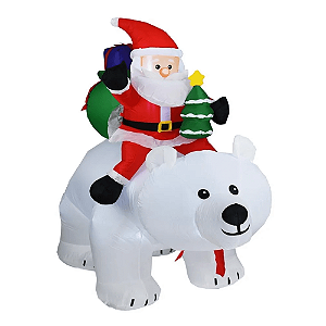 Papai Noel Gigante Inflável 2m Sentado no Urso Polar C/ Leds E Movimento