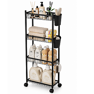 Carrinho Organizador 4 Prateleiras Multiuso Cozinha Lavanderia Banheiro com Ganchos