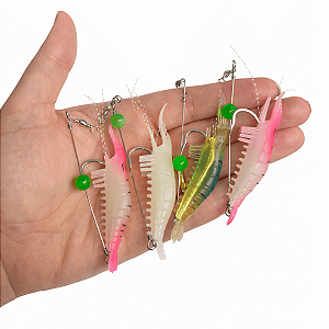 Isca de Camarões Artificais para pesca kit com 4 unidades