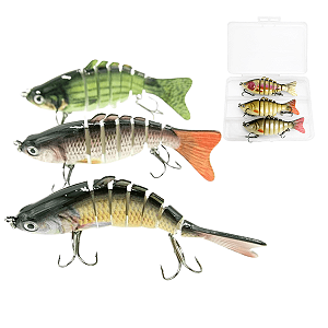Isca articulada lambari 10 cm kit com 3 unidades com estojo