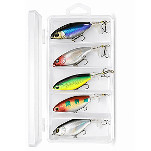 Kit 5 Iscas Artificiais Tucunaré Traíra Lambari + Estojo