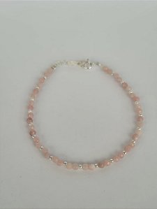 Pulseira esferas - Pedra Quartzo Morango
