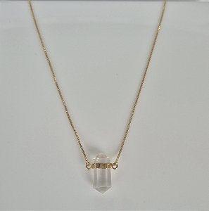 Colar Rosa Dourado - Pedra Quartzo Cristal