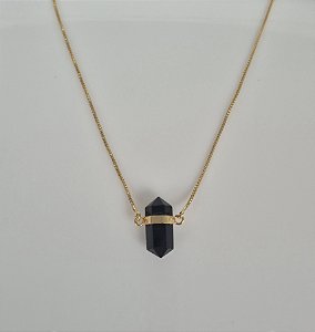 Colar Rosa Dourado - Pedra Ônix