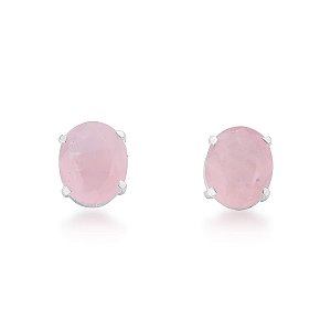 Brinco Oval - Quartzo Rosa