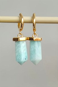 Argola biponta dourado - Amazonita