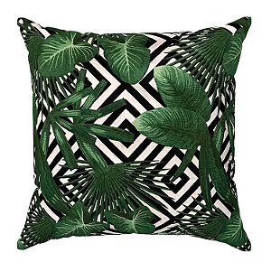 Capa De Almofada Folhas Geométrico Verde Jacquard
