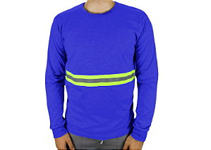 Camisa Manga Longa Helanca UV cor Azul com faixa Refletiva