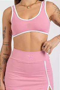 Top Bia Rosa Bebê e Branco