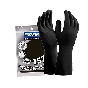LUVA LATEX PRETA MUCAMBO FORRADA TAM P, M e G