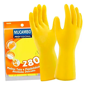 LUVA LATEX AMARELA MUCAMBO TAM P, M e G