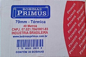 BOBINA 79MM TERMICA 40MTS BR C/30 PRIMUS