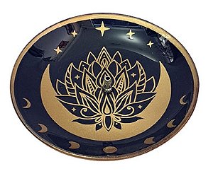 Incensário Redondo Lótus Fases da Lua em Vidro (13cm)