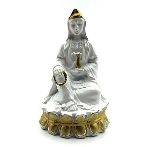 Mini Estátua Kuan Yin com Flor de Lótus (8cm)