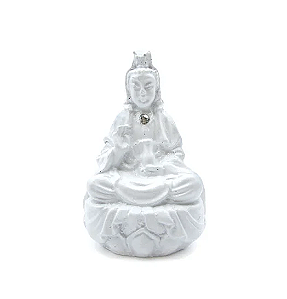 Mini Estátua Kuan Yin com Flor de Lótus (5cm)