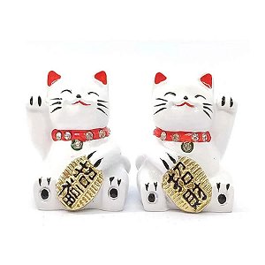 Maneki Neko Casal com Cristais (Gato da Sorte)