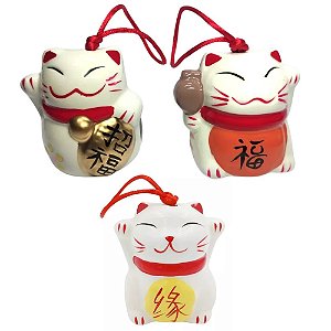Sino Manekineko em Cerâmica com Pingente (Gato da Sorte)
