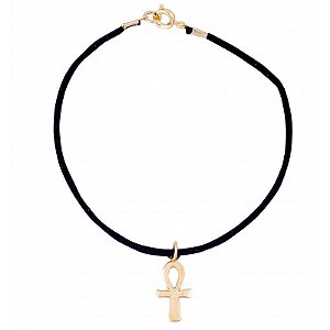Pulseira Cruz Ansata com Cordão (15mm)