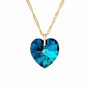 Gargantilha Coração Bermuda Blue com Cristal Swarovski (10mm)
