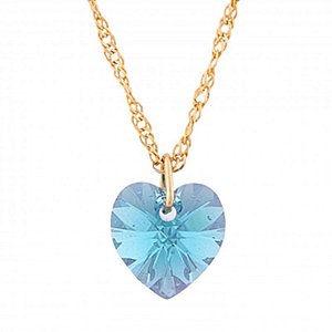 Gargantilha Coração Aquamarine AB com Cristal Swarovski (10mm)