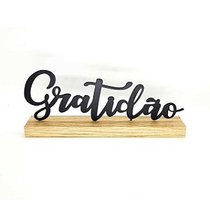 Palavra Gratidão em Metal com Base em Madeira