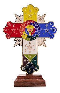 Cruz Hermética em Metal com Base em Madeira (14cm)