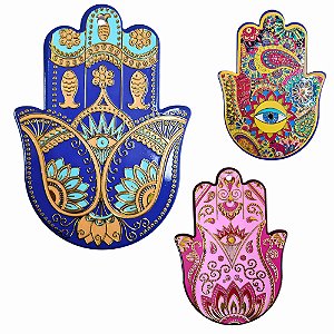 Quadro Hamsa em Cerâmica com Linhas Douradas (14cm)