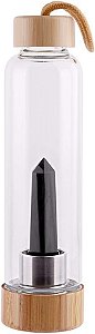 Garrafa de Água Obsidiana Negra com Tampa de Bambu (500ml)