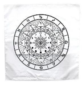 Toalha para Tarô com Saquinho (Roda Astrológica Branca)
