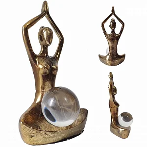 Estátua Yoga Luxury com Esfera de Cristal (30cm)