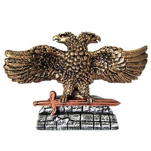 Estátua Águia de Duas Cabeças Bicéfala Maçônica Dourada (15cm)