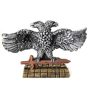 Estátua Águia de Duas Cabeças Bicéfala Maçônica Prateada (15cm)