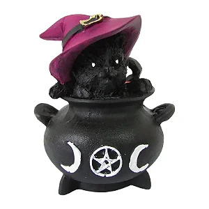 Gato Salem no Caldeirão de Bruxa Wicca (8cm)
