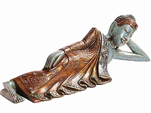 Escultura de Buda Deitado Dourado e Azul (80cm)