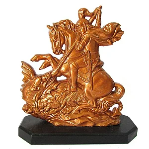 Estátua São Jorge com Base em Madeira (14cm)
