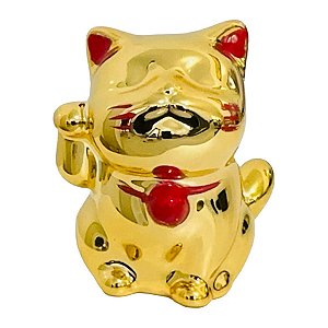 Estátua Manekineko em Porcelana (Dourado)