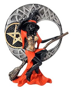Estátua Bruxa na Vassoura com Lua (19cm)