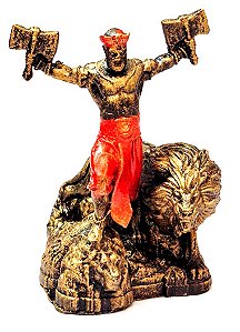 Estátua Orixá Xangô com Leões em Resina (11cm)