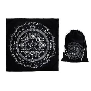 Toalha para Altar e Saquinho para Tarô Roda do Ano (70x70cm)