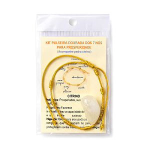 Pulseira Dourada 7 Nós da Prosperidade + Pedra Citrino